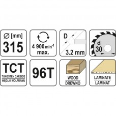 YATO Disc circular pentru lemn 315X96TX30mm..